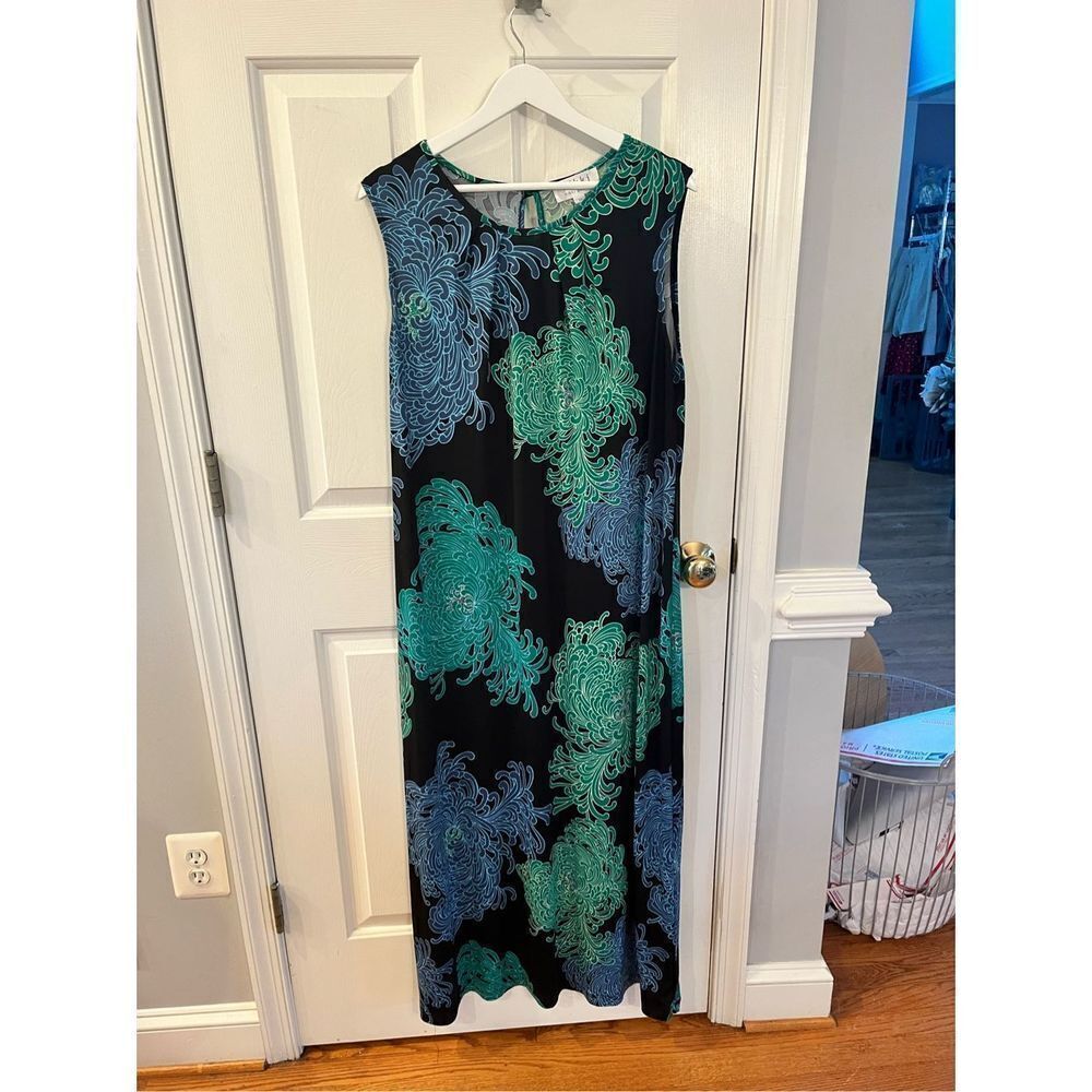 Nikki Nikki Poulos Black Blue Green Floral Sleeveless Sz 2X EUC